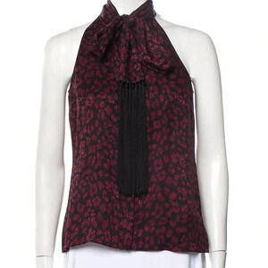 Michael Kors Collection 100% SILK sleeveless Merlot black animal print blouse